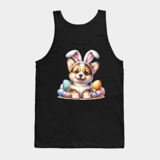 Puppy Corgi Bunny Ears Easter Eggs Happy Easter Day Tank Top